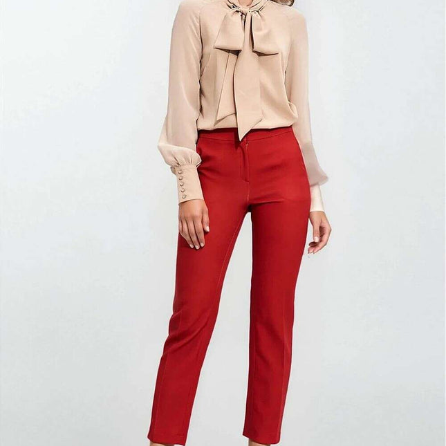 Beige Blouse With Neck Tie And Elegant Cuff Details