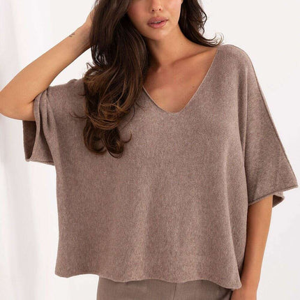 Beige Short Sleeve Sweater Model 216681 for Women Everyday