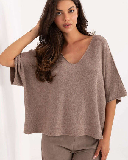 Beige Short Sleeve Sweater Model 216681 for Women Everyday