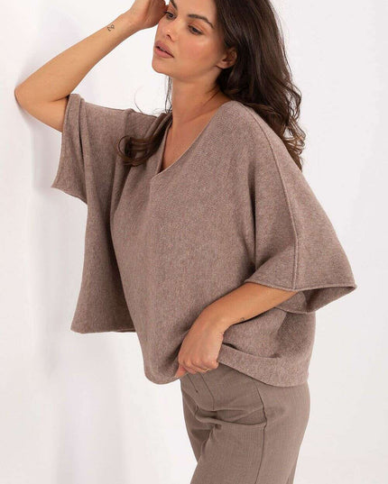 Beige Short Sleeve Sweater Model 216681 for Women Everyday