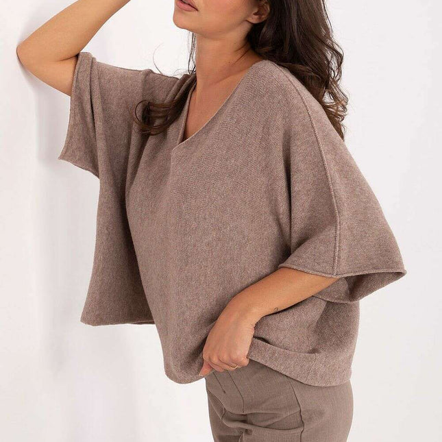 Beige Short Sleeve Sweater Model 216681 for Women Everyday