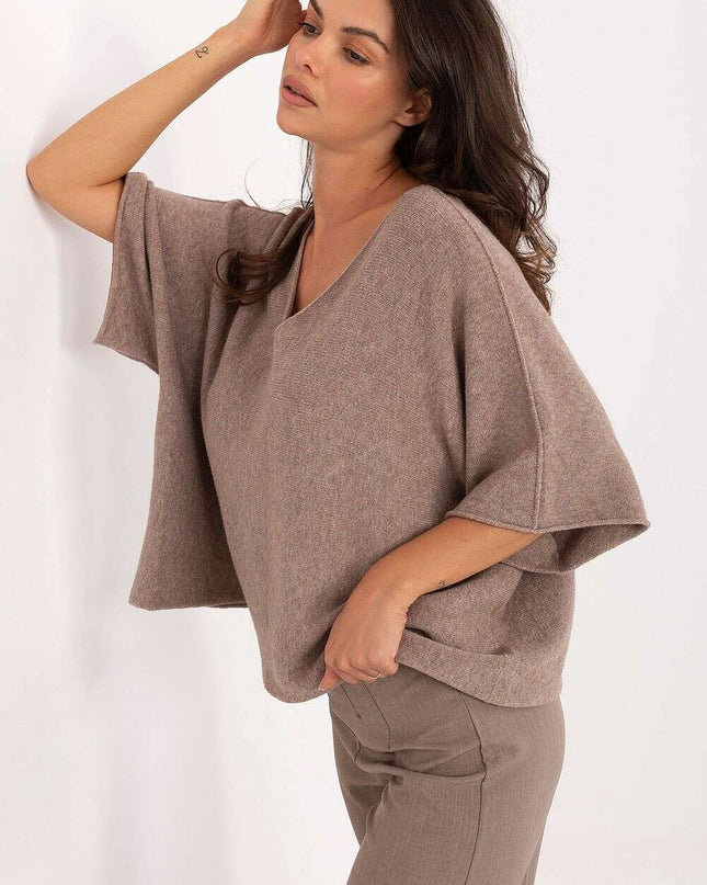 Beige Short Sleeve Sweater Model 216681 for Women Everyday