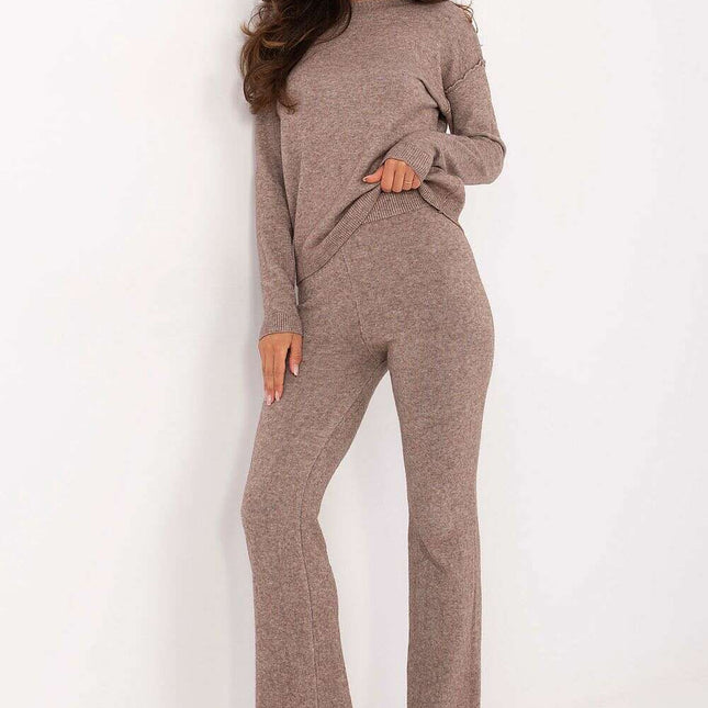 Beige Knit Set With Sweater And Trousers For Women 216686