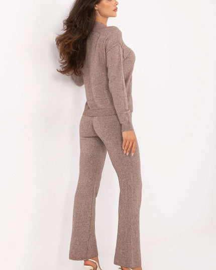 Beige Knit Set With Sweater And Trousers For Women 216686