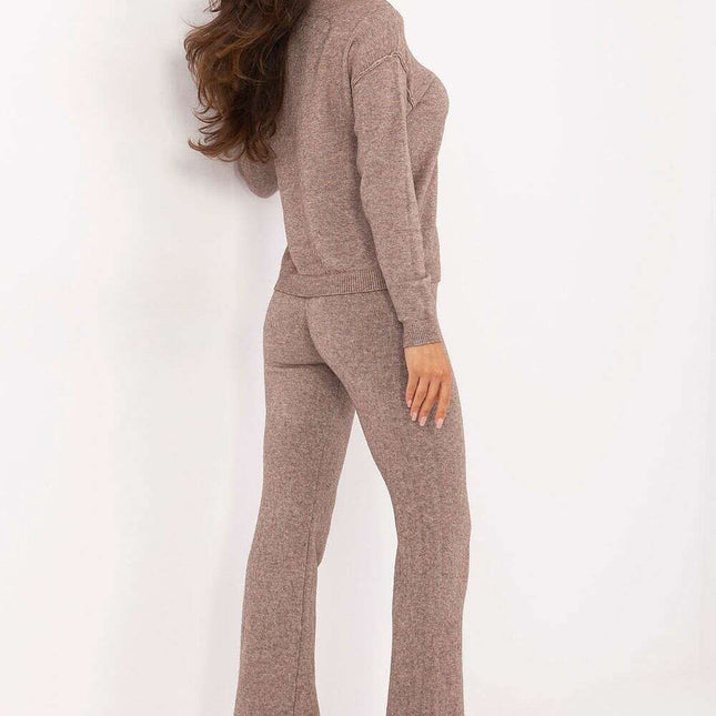 Beige Knit Set With Sweater And Trousers For Women 216686