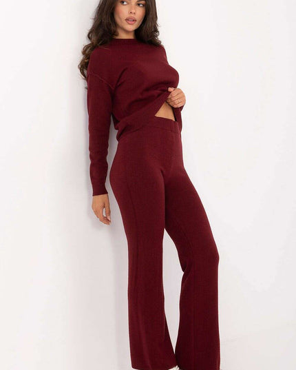 Red Two Piece Sweater And Pants Set For Women Casual Wear