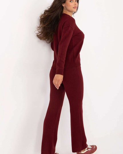 Red Two Piece Sweater And Pants Set For Women Casual Wear