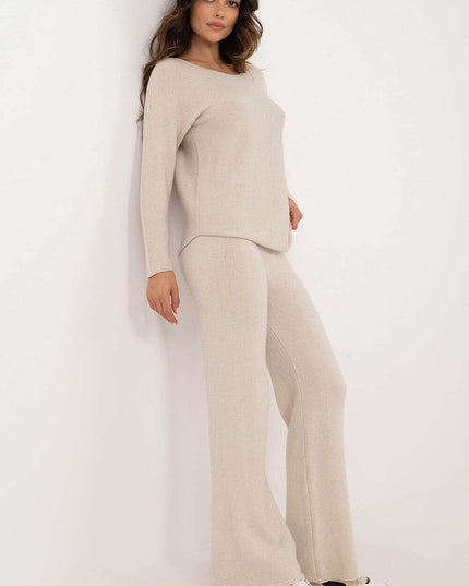 Beige Womens Casual Sweater Set With Soft Touch Knit Pants