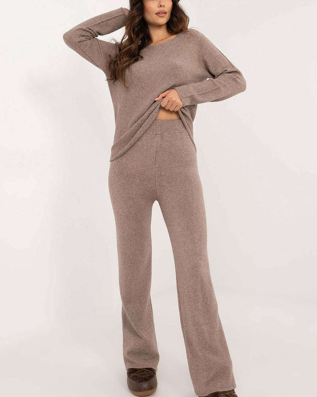 Casual Womens Sweater And Pants Set With Round Neckline