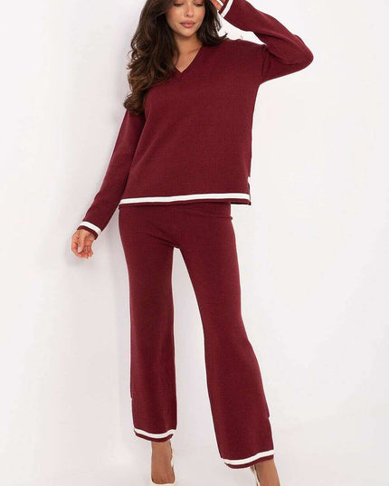 Casual Womens Red Sweater Set 216695 Two Piece Comfort