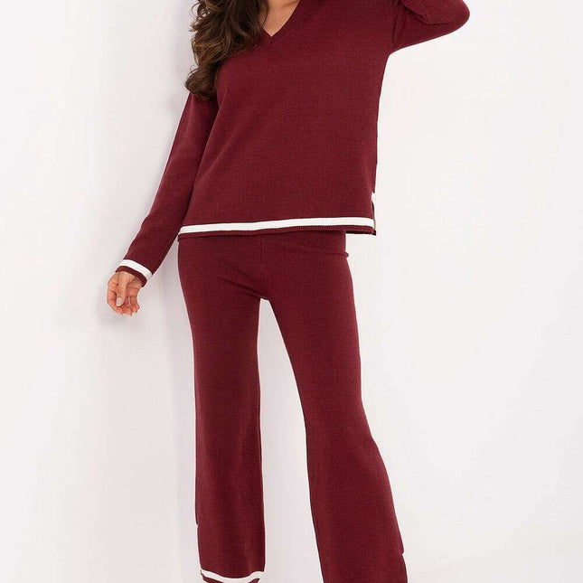 Casual Womens Red Sweater Set 216695 Two Piece Comfort