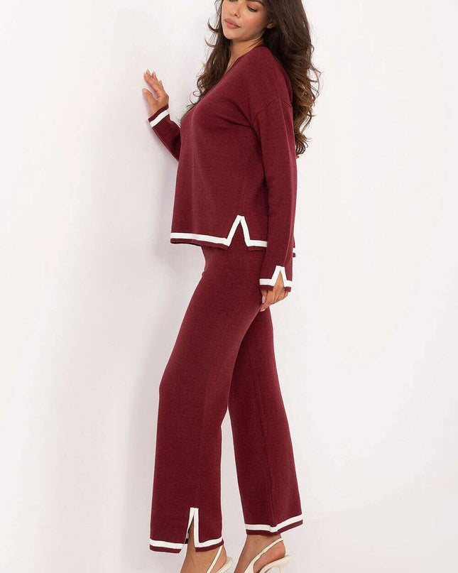 Casual Womens Red Sweater Set 216695 Two Piece Comfort