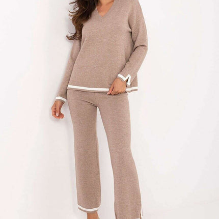 Beige Womens Casual Knit Sweater Set Two Piece Model 216698