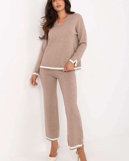 Beige Womens Casual Knit Sweater Set Two Piece Model 216698