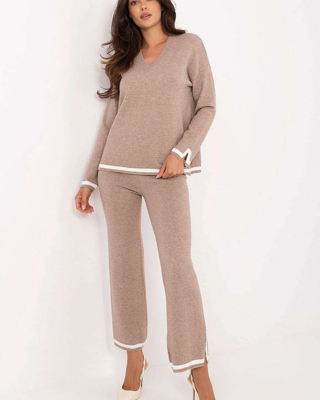Beige Womens Casual Knit Sweater Set Two Piece Model 216698