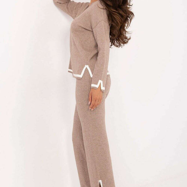 Beige Womens Casual Knit Sweater Set Two Piece Model 216698