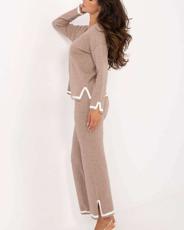 Beige Womens Casual Knit Sweater Set Two Piece Model 216698