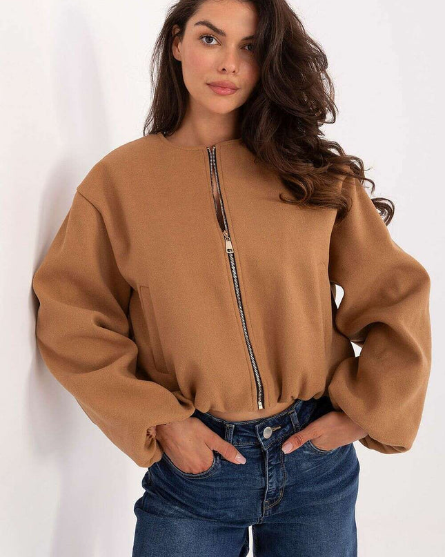 Brown Womens Jacket 216703 Short Transitional Zipper Pockets