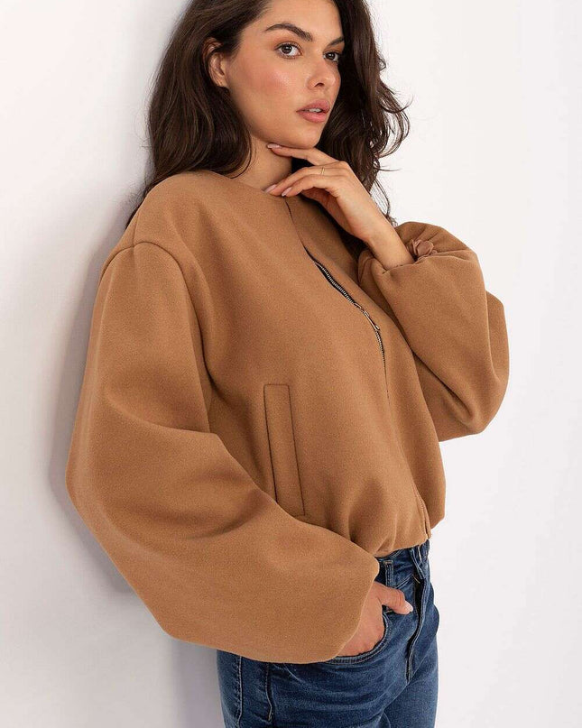 Brown Womens Jacket 216703 Short Transitional Zipper Pockets