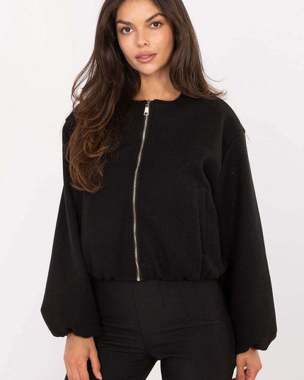 Women's Short Cut Transitional Jacket With Zip Front Black