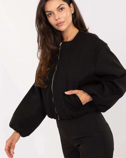 Women's Short Cut Transitional Jacket With Zip Front Black