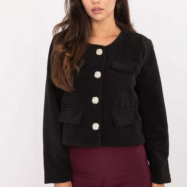 Elegant Ladies Short Black Jacket With Button Fastening