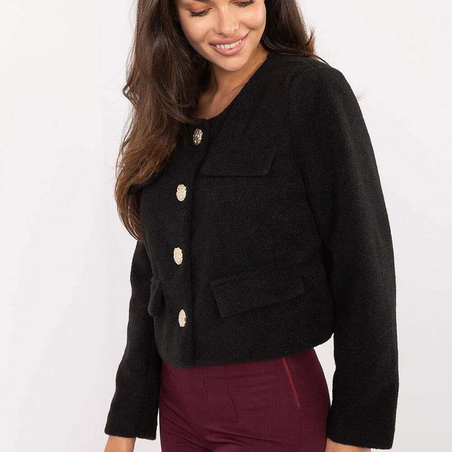 Elegant Ladies Short Black Jacket With Button Fastening