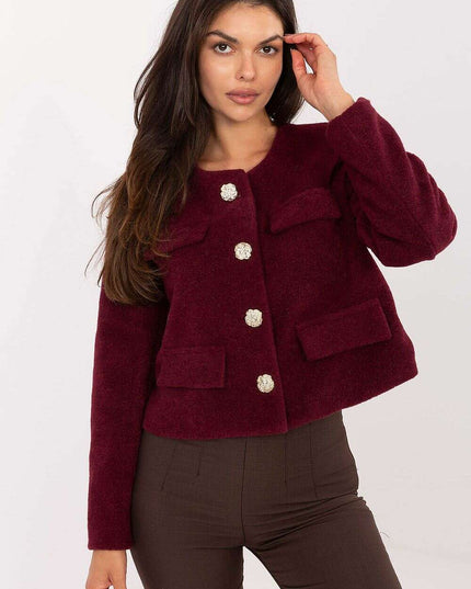 Red Women's Short Jacket 216706 With Button Closure
