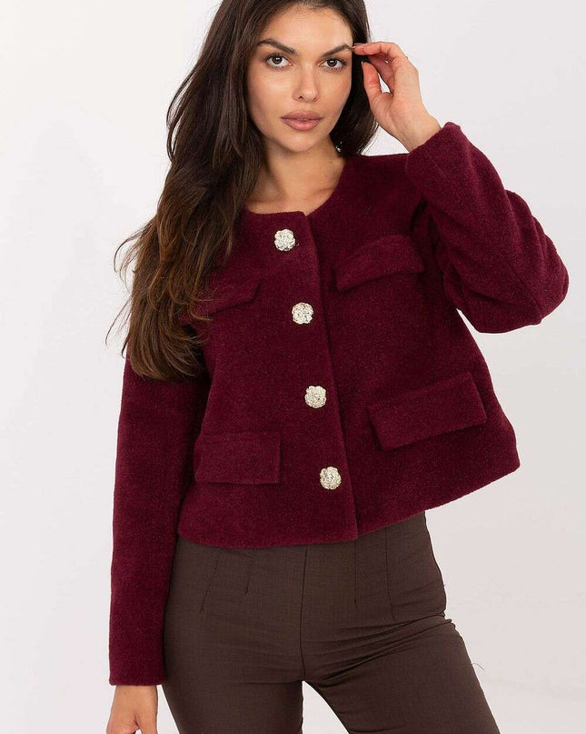 Red Women's Short Jacket 216706 With Button Closure