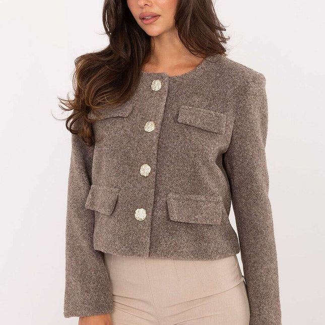Beige Women's Short Jacket 216708 With Button Front