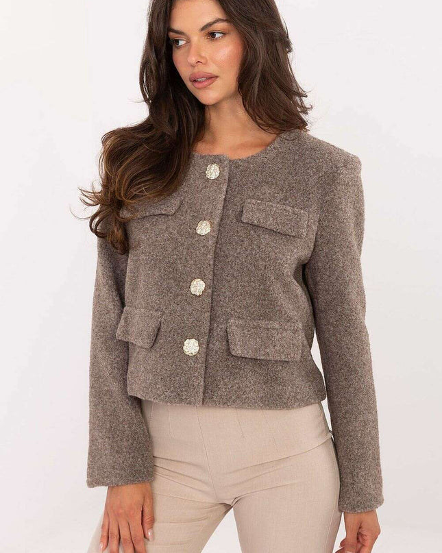 Beige Women's Short Jacket 216708 With Button Front