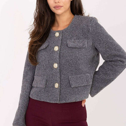 Womens Grey Short Jacket With Classic Front Button