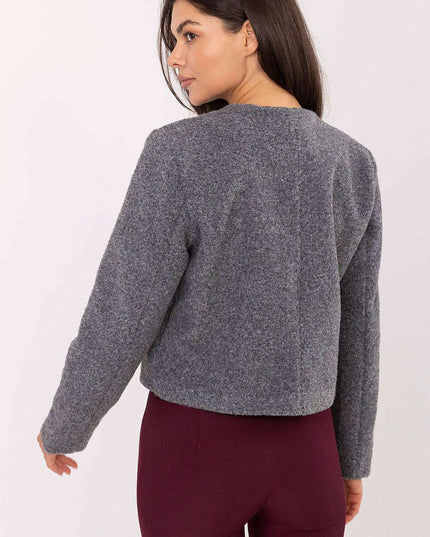 Womens Grey Short Jacket With Classic Front Button