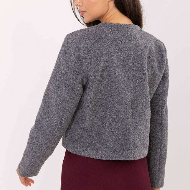 Womens Grey Short Jacket With Classic Front Button