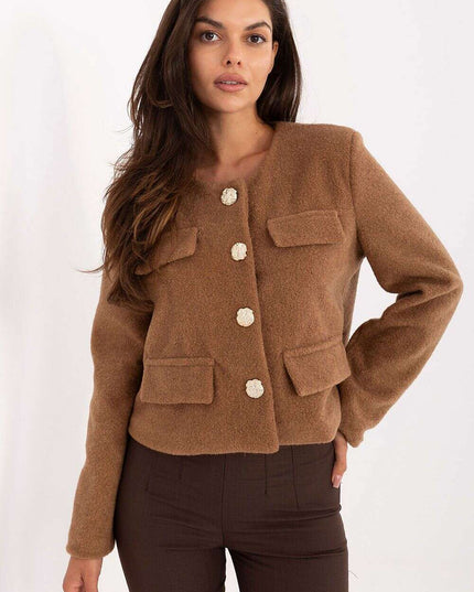 Womens Brown Short Jacket With Lining And Button Closure