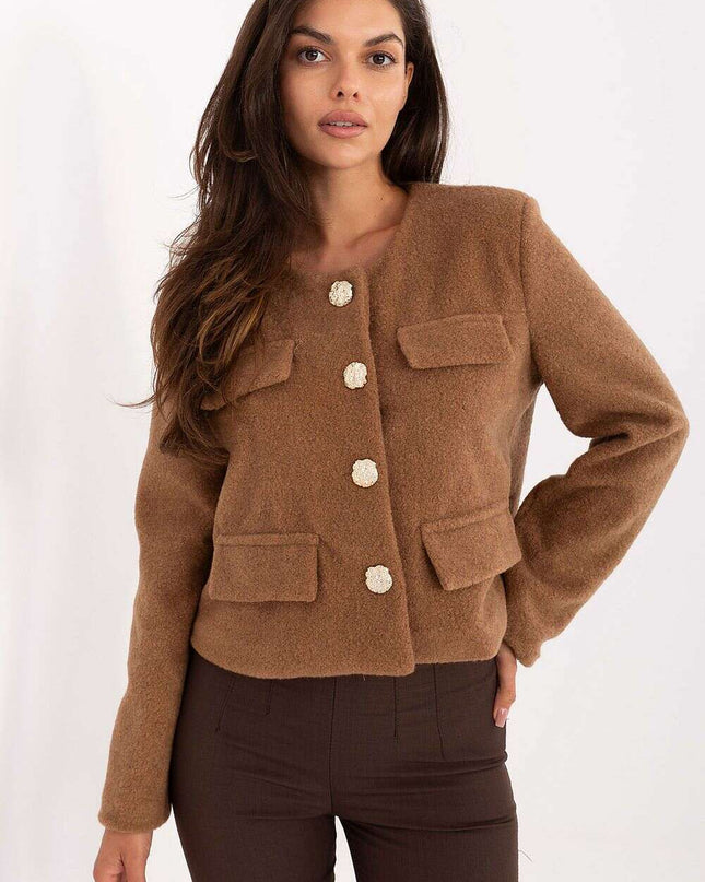 Womens Brown Short Jacket With Lining And Button Closure