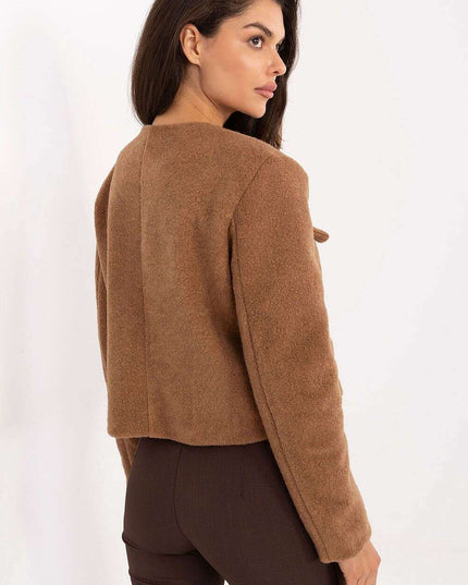 Womens Brown Short Jacket With Lining And Button Closure