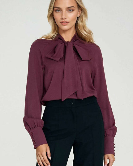 Women's Viscose Scarf-Neck Blouse with Decorative Cuffs – Très Elite