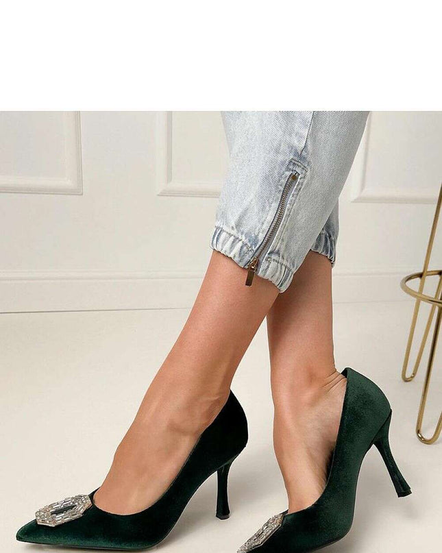 Women’s Zircon Embellished High Heels – Elegant Pointed Toe Stilettos