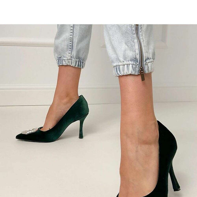 Women’s Zircon Embellished High Heels – Elegant Pointed Toe Stilettos