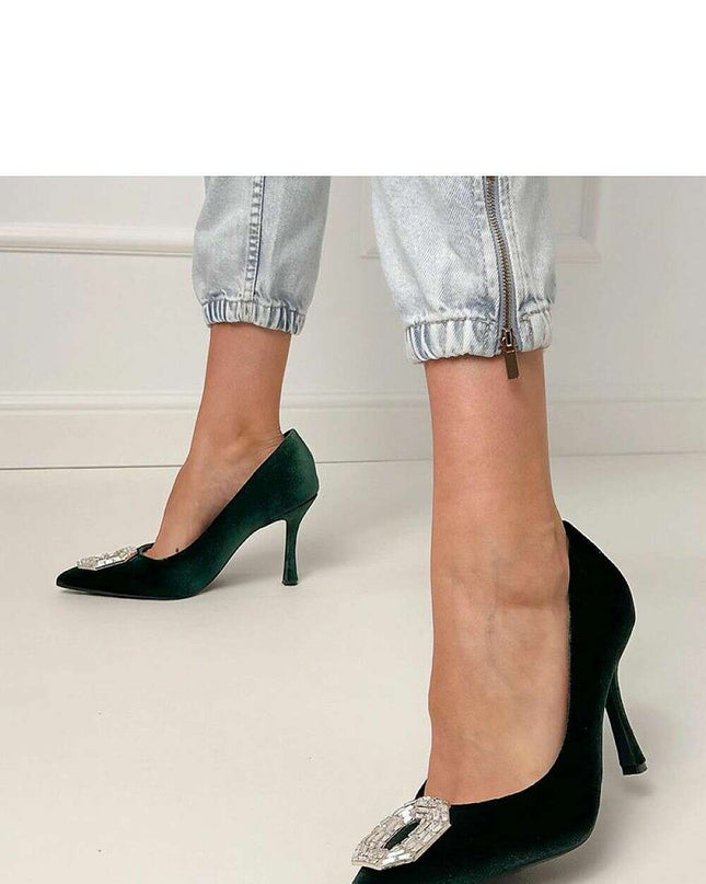 Women’s Zircon Embellished High Heels – Elegant Pointed Toe Stilettos