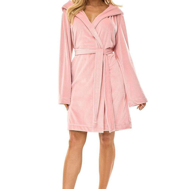 Women's Knee-Length Hooded Bathrobe with Pockets & Tie Belt – Très Elite