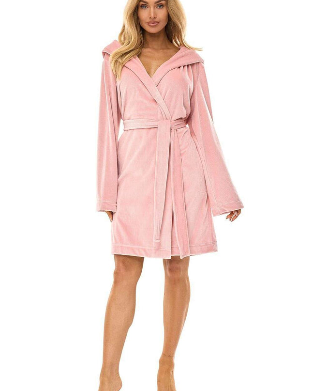 Women's Knee-Length Hooded Bathrobe with Pockets & Tie Belt – Très Elite