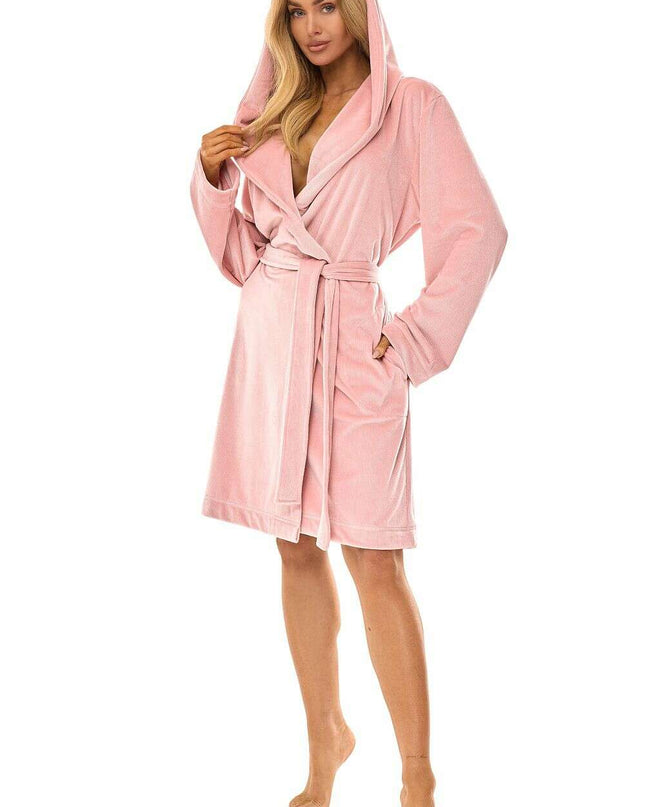 Women's Knee-Length Hooded Bathrobe with Pockets & Tie Belt – Très Elite