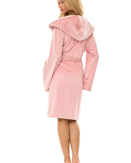 Women's Knee-Length Hooded Bathrobe with Pockets & Tie Belt – Très Elite