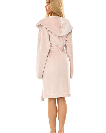 Knee-Length Women's Hooded Bathrobe with Pockets & Waist Tie – Très Elite