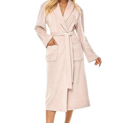 Women’s Quilted Knee-Length Bathrobe with Pockets & Tie Waist