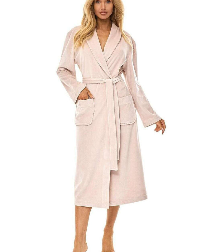 Women’s Quilted Knee-Length Bathrobe with Pockets & Tie Waist