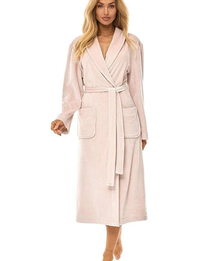 Women’s Quilted Knee-Length Bathrobe with Pockets & Tie Waist