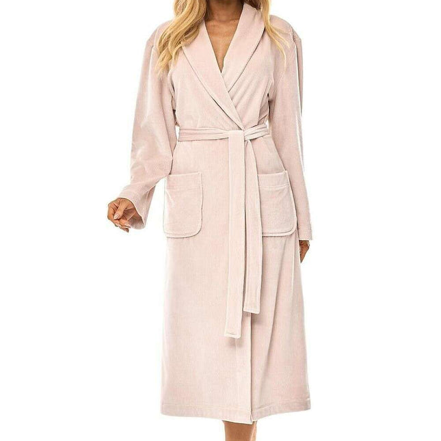 Women’s Quilted Knee-Length Bathrobe with Pockets & Tie Waist